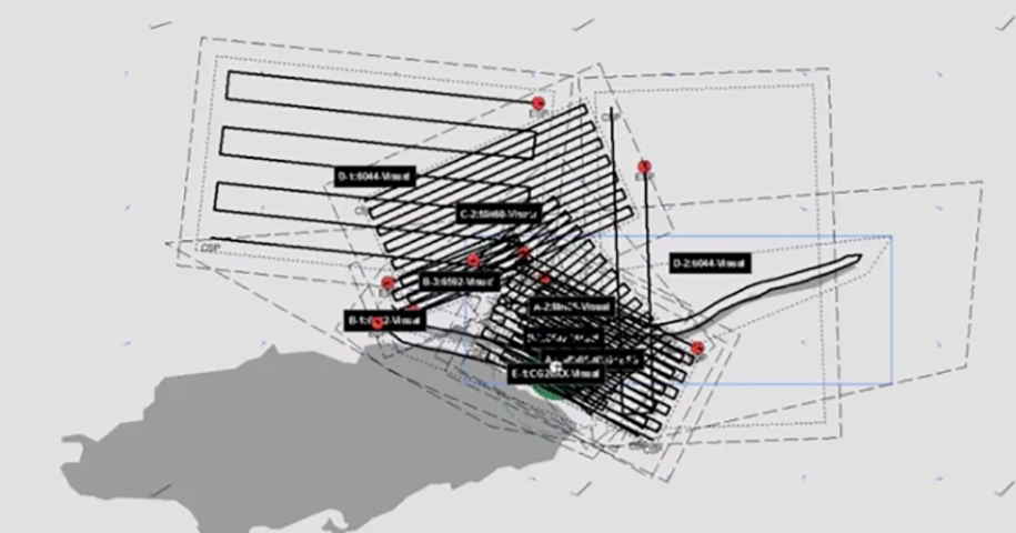 A Guarda Costeira dos Estados Unidos divulgou um mapa da área que foi coberta durante as buscas das equipes de resgate. 