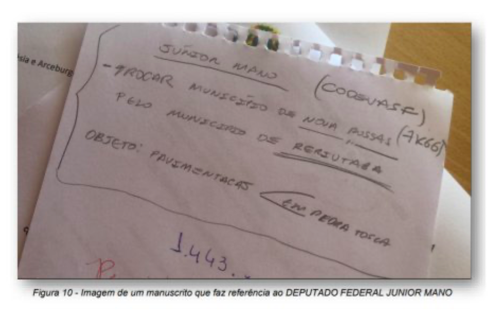 Anotação feita à mão e atribuída ao deputado cearense