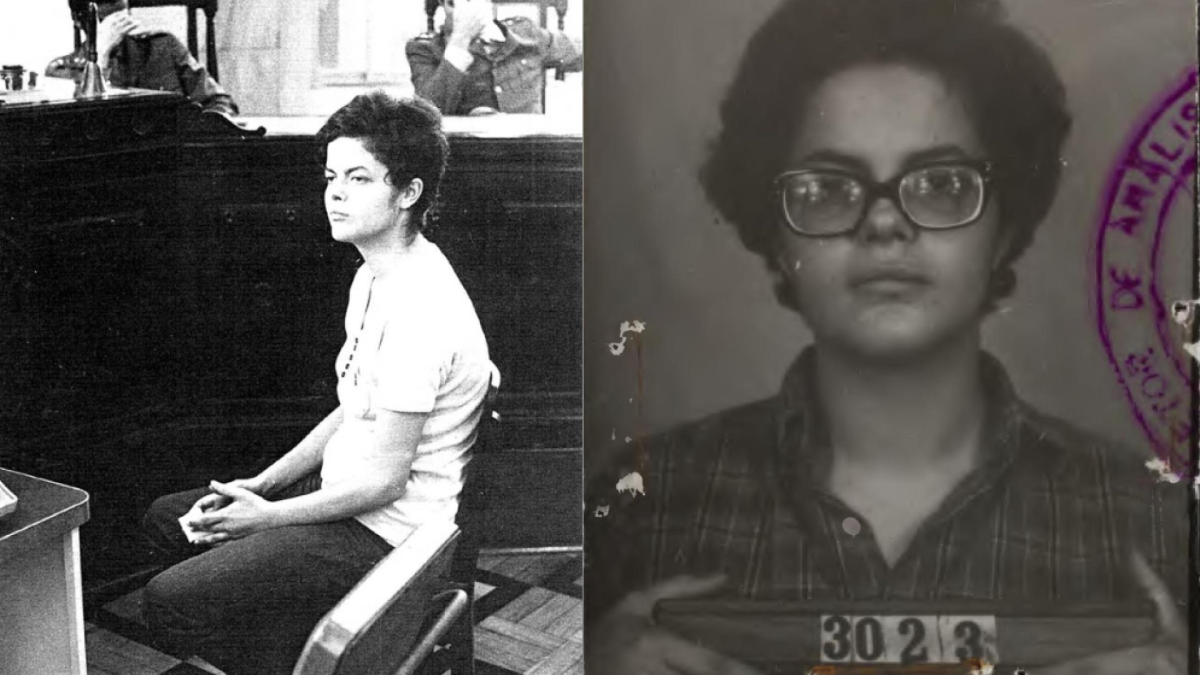 Na primeira foto, em 1970, Dilma durante audiência em um tribunal militar depois de 22 dias de tortura. Na segunda, foto da ficha de Dilma no Departamento de Ordem Política e Social (DOPS) de São Paulo, registrada em janeiro de 1970