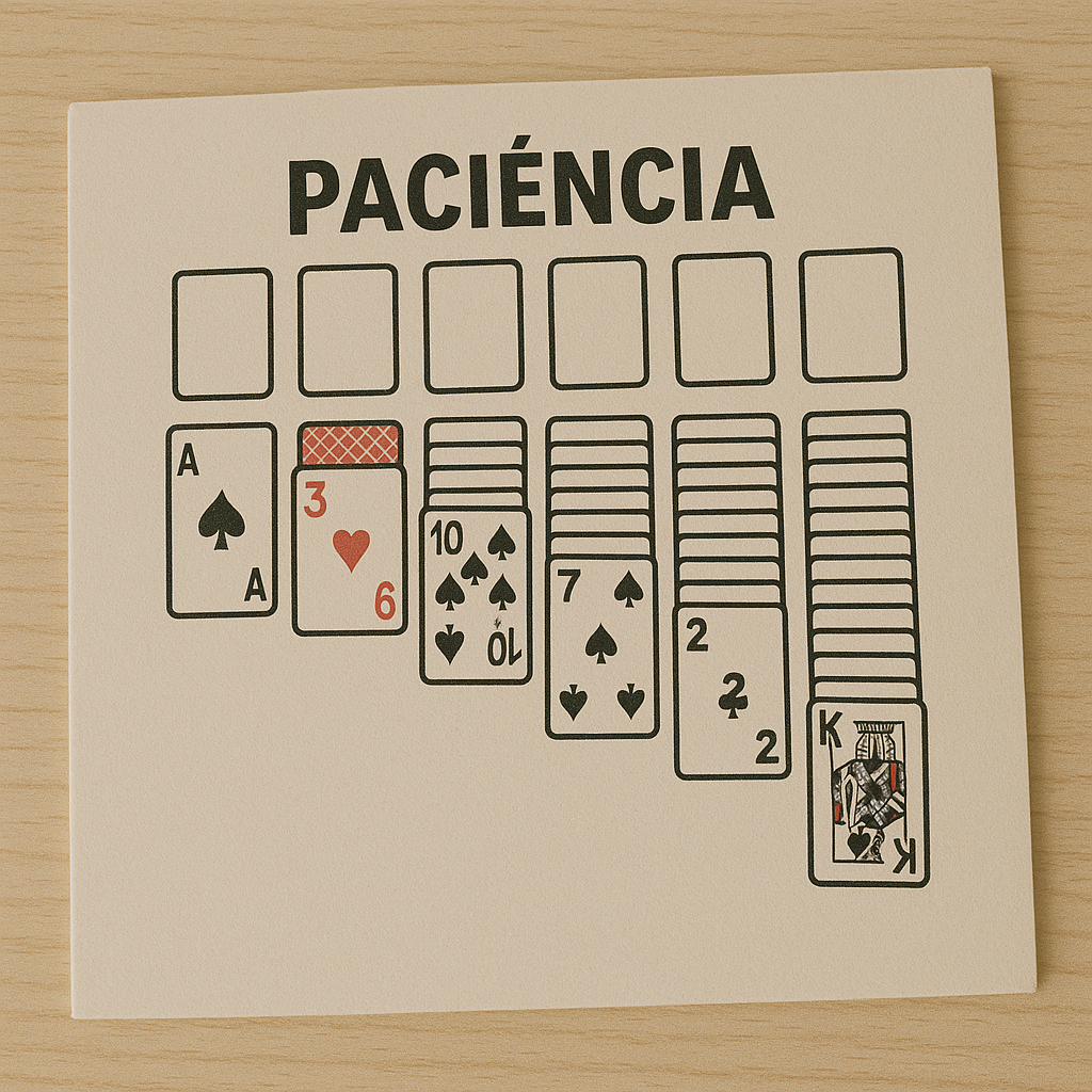 Paciência (Solitário) – Jogo de cartas para um jogador que organiza as cartas em uma sequência específica.
