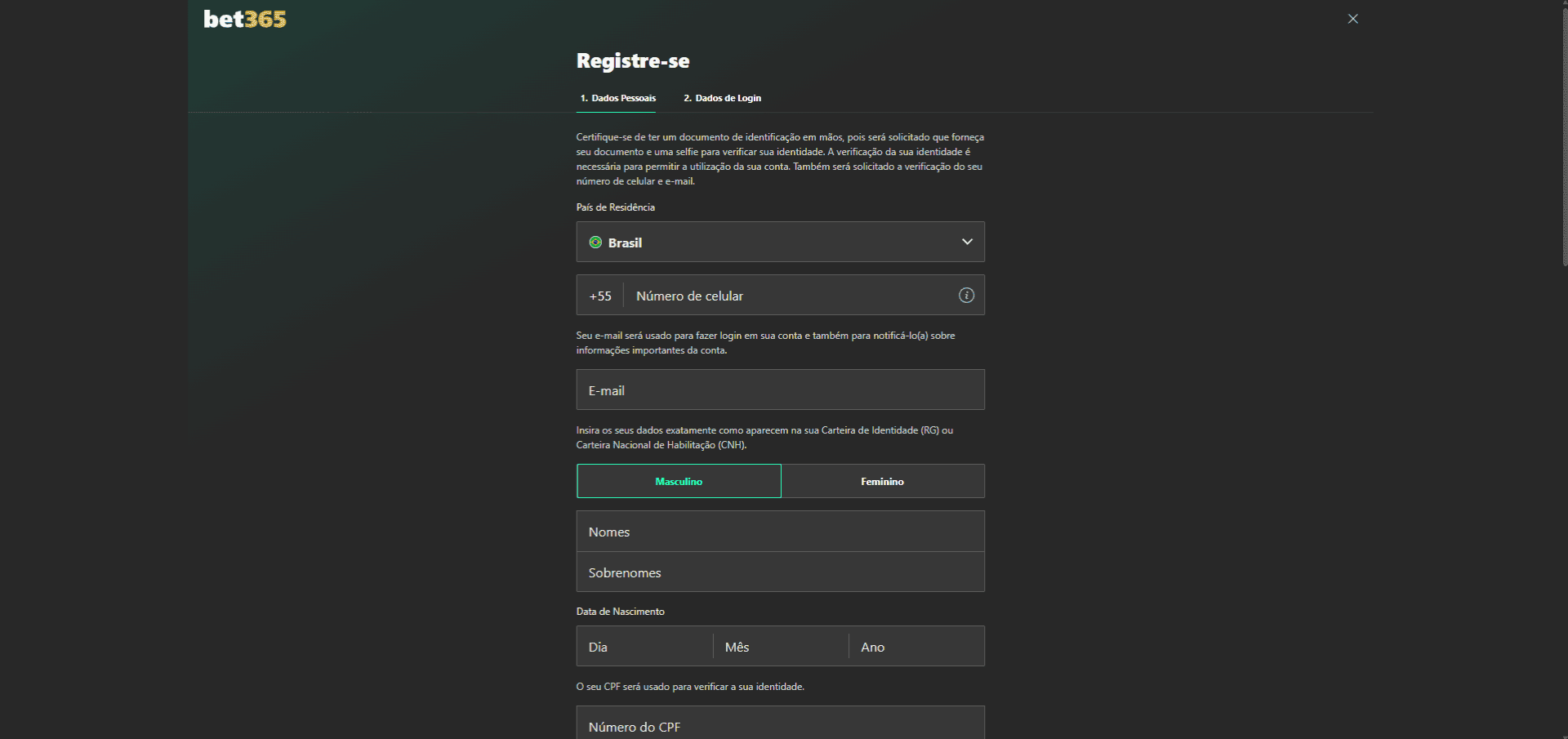Cadastre-se em poucos instantes na bet365