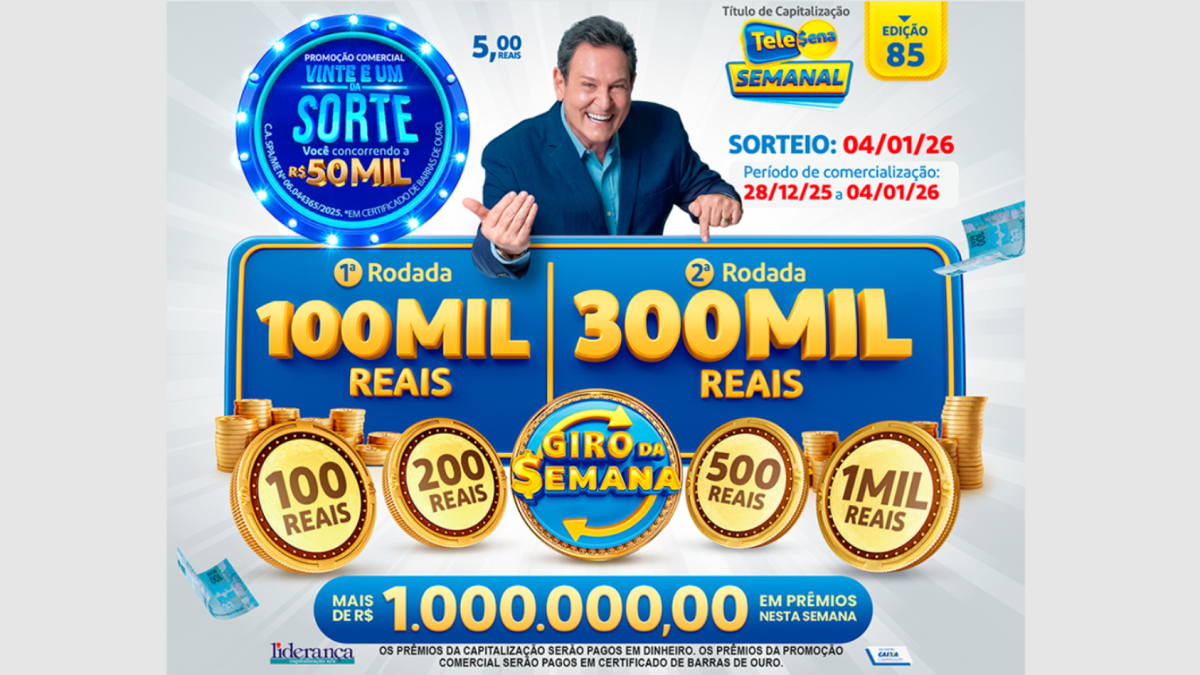 O 85º sorteio da Tele Sena sorteia mais de R$ 1 milhão em prêmios