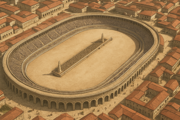 O hipódromo, ou circo em latim, era um recinto em forma de U para corridas de cavalos e bigas.