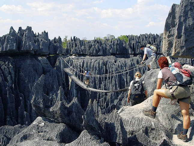 A espécie mais bem adaptada às montanhas escarpadas são os lêmures. Mas os seres humanos aventureiros vão lá se arriscar. Uma verdadeira floresta de rochas perigosa e desafiadora.