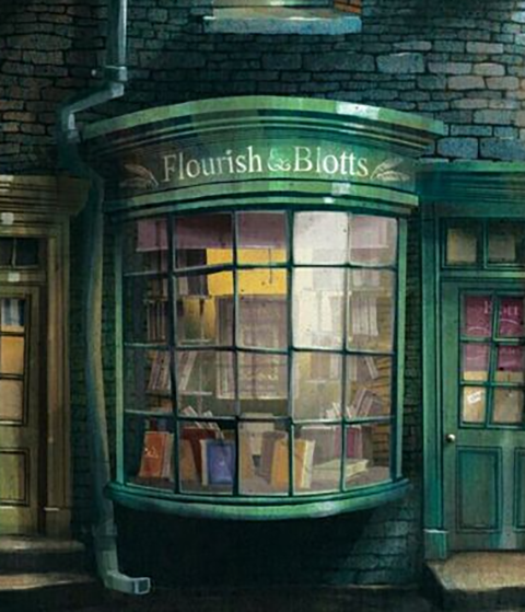 <p>Floreios e Borrões – A loja onde os bruxos adquirem livros para estudo em Hogwarts e também para entretenimento. É a livraria mais famosa do Beco Diagonal, especializada em magia e feitiçaria. Foi onde Harry comprou seus livros escolares e conheceu o autor Gilderoy Lockhart em um evento de autógrafos.</p>
