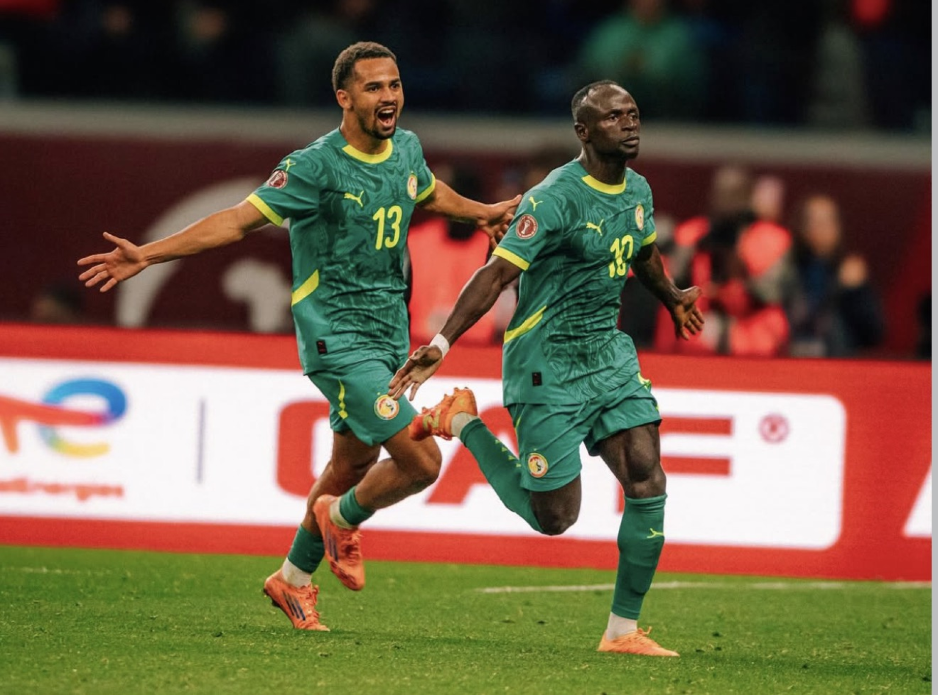 Comemoração do jogador do Senegal Pape Gueye, em final contra o Marrocos   (Foto: Sidy Talla/ Senegal)