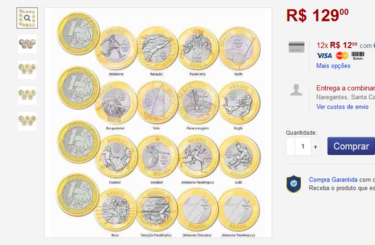 Moedas de R$ 1 da Rio 2016 são vendidas por até R$ 7 mil na internet